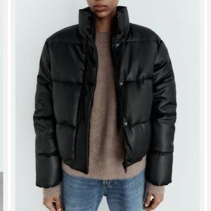 Zara leather puffer jacket